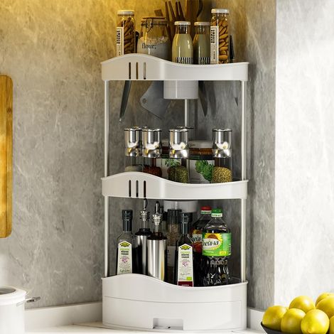 Étagère d'angle de Salle de Bain avec tiroir, Organisateur Multi-étagères en Plastique Dur, unité d'étagères d'angle de Rangement, étagère Minimale pour Salle de Bain, Cuisine, Bureau, Maison (1/5)