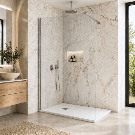 Pack douche italienne : receveur blanc 120x80 cm + paroi fixe profilé chromé