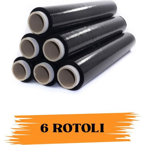 Pellicola Film Estensibile Nero Da 2,5 Kg 23 Micron Bobina Super Resistente 6 Rotoli EcoPrice®