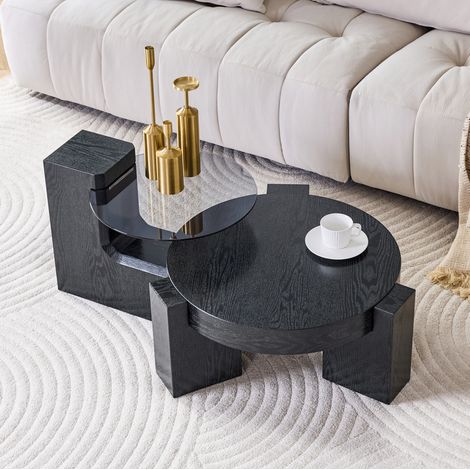 Mesa centro redonda 2 piezas con almacenaje MDF OKMYHOME (1/5)