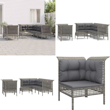 Salon de jardin 8 pcs avec coussins Gris Résine tressée - Salon De Jardin - Mobilier De Jardin - Set De Salon De Jardin - Meubles De Jardin - Chaise Lounge - Home & Living
