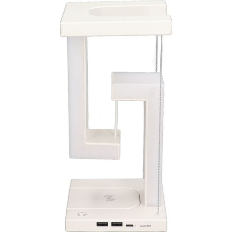 Veilleuse à lévitation magnétique, lampe de table LED à 3 vitesses avec interrupteur tactile, chargeur sans fil pour téléphone, blanche (1/5)
