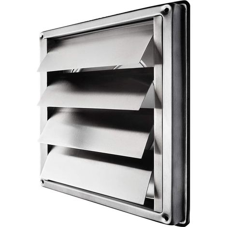 Grille d’aération en inox 150 mm, avec fermeture automatique et lamelles mobiles, carré 184x184 mm, 1 pièce