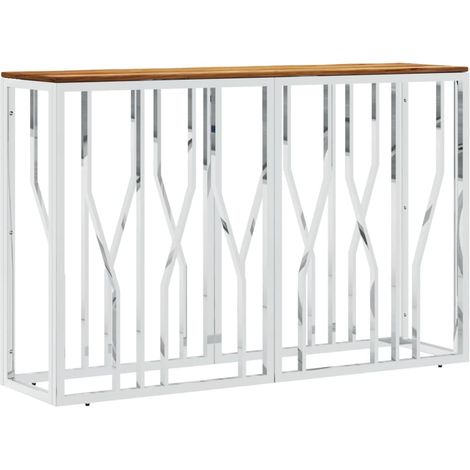 vidaXL Tavolino da Salotto Argento in Acciaio Inox e Massello d'Acacia (1/5)