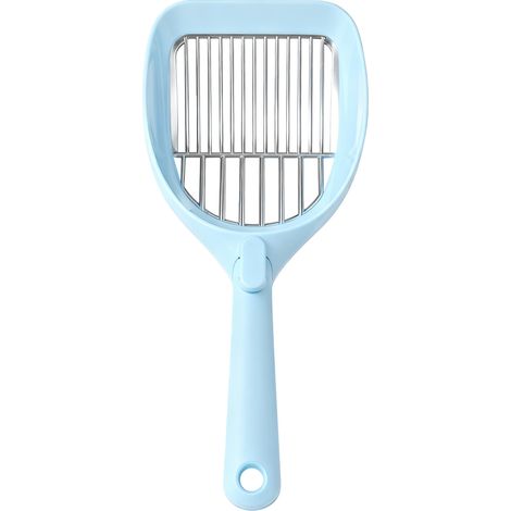 Pelle à litière pour chat 2 en 1, manche ergonomique en acier inoxydable, grande taille, portable, pour tamiser les déjections fécales (bleue). (1/5)