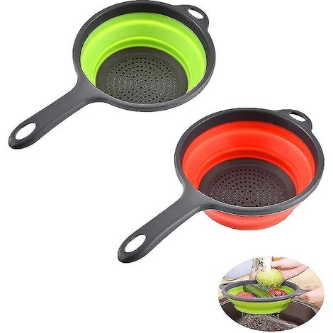 Set Of 2 Collapsible Silicone Kitchen Colanders With Handles For Draining Pasta (1/5)