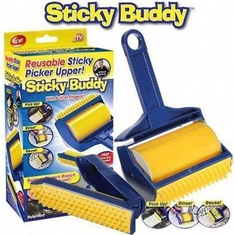 Sticky Buddy – Brosse Rouleau Adhésif Lavable et Réutilisable – Ramasse Poils de Chats et Chiens – Anti-Peluches - Pack 2 Rouleaux