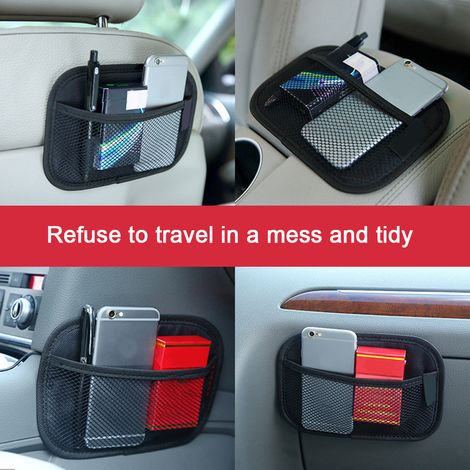 Organisateur de rangement adhésif pour voiture, sac filet à poches en maille, sac de rangement latéral pour siège auto, sac à main, sac à main, téléphone