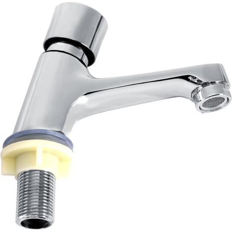 1 robinet à bouton-poussoir, fermeture automatique, laiton chromé, antirouille, pour salle de bain cuisine (1/4)