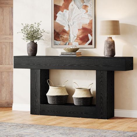 Tribesigns 63-Inch Long Console Table, 2-Tier Entryway Table Sofa Table with Storage, Farmhouse Wood Behind Couch Table for Living Room, Hallway, Black (1/5)