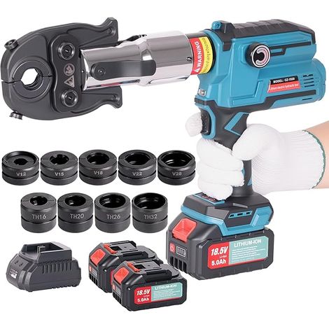 Lot de pinces à sertir sans fil 18 V avec contour V et TH pour tube en cuivre, tube en acier inoxydable, tube en acier inoxydable et tuyau composite - Inserts de mâchoires V12 V15 V18 V22 V28 (1/5)