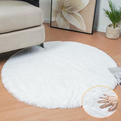 Teppich Fellteppich Kunstfell waschbar Bettvorleger 120 cm (Rund) Weiß (1/5)