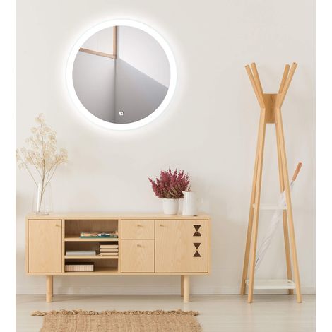Miroir de Salle de Bain avec éclairage - Miroir de Salle de Bain avec Ø 59 cm - Miroir Rond avec lumière ambiante environnante et Corps en métal Blanc (1/5)