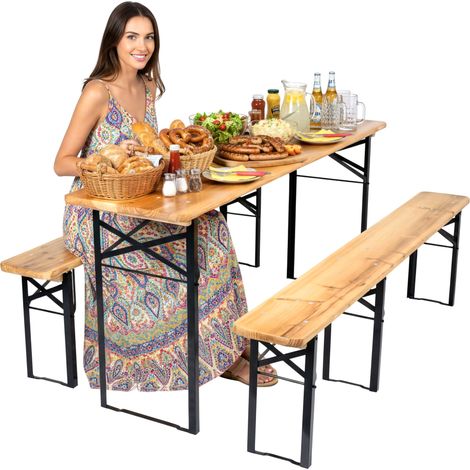 Set composto da tavolo in acciaio e legno + 2 panche da 170 cm