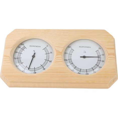 Thermomètre-hygromètre en bois pour sauna, à double cadran et à aiguilles. (1/5)