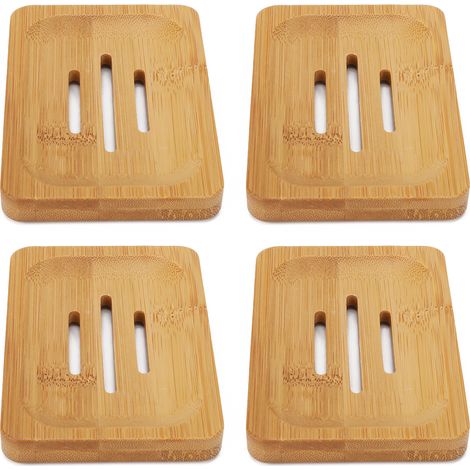 Lot de 4 porte-savons en bambou résistants à l'eau, robustes et élégants, pour la maison, la salle de bain ou un salon de beauté. (1/5)