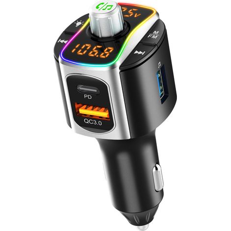 BC67 Car MP3/FM Transmitter, Dual-Screen Display, Seven-Color Illumination, Bluetooth Hands-Free Phone, New PD Model (1/3)