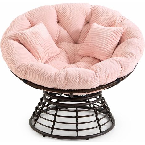 Papasan Sessel Drehbar 360 Rotation mit Dickem Gepolstertem Kissen Ergonomisches Design aus Stahl Rosa (1/5)