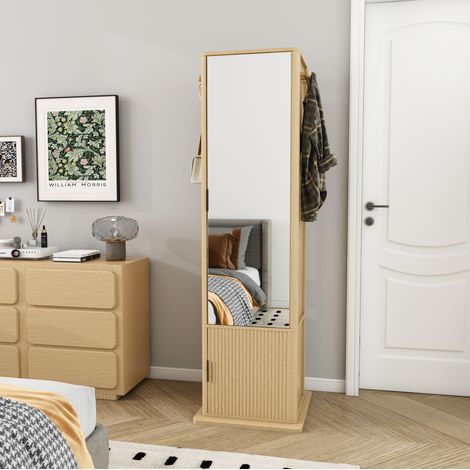 Armoire miroir pivotante 50x50x170 cm en MDF effet chêne, gain de place pour chambre FloraGrace (1/5)