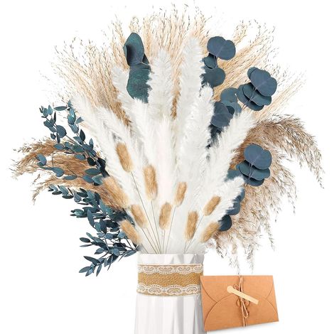 Pampa Séchées - Eucalyptus Séchés Naturel, Decoration de Bouquet de Fleurs Séchées Travaux Manuels pour Table de Mariage, Vases de Salon, Mariage, Décoration d'intérieur Boho