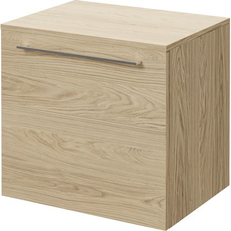 Napoli 390 Light Oak 500mm Wall Mounted Single Drawer Vanity Unit for Countertop Basins - 500mm - Chrome 320mm Handle