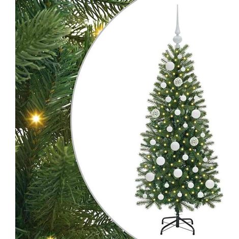Sapin de Noël artificiel avec 150 lumières LED, vert, 120 cm, en PE et PVC. (1/5)