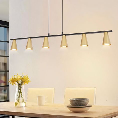 Suspensión GBLY Lámpara de Techo Dorada: Lámpara de Techo Moderna GU10 con 6 Bombillas en Metal Negro Lámpara de Comedor Lámpara de Techo Industrial para Cocina y Salón - sin Bombillas