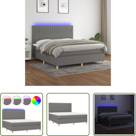 vidaXL Matelas ensaché -  Sommier à lattes de lit et matelas et LED Gris foncé 160x200 cm (1/5)