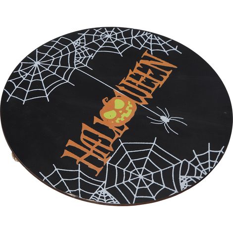 Panneau de bienvenue en bois à motif toile d'araignée, à suspendre à la porte pour Halloween ou une réunion de famille. Nœud papillon noir non inclus. (1/5)