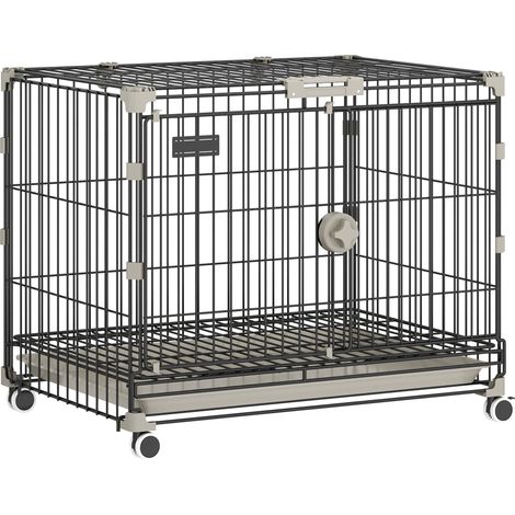 Faltbare Hundebox, herausnehmbare Wanne, Räder mit Bremsen, abschließbares Dach, 60,5 x 45,5 x 54,5 cm, Schwarz