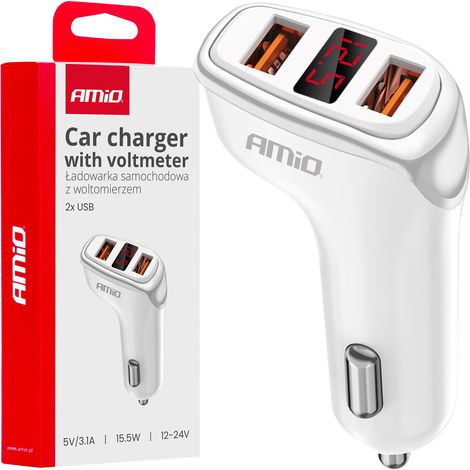 Caricabatterie da auto 2x USB-A + voltmetro 3.1A amio-03887 (1/5)
