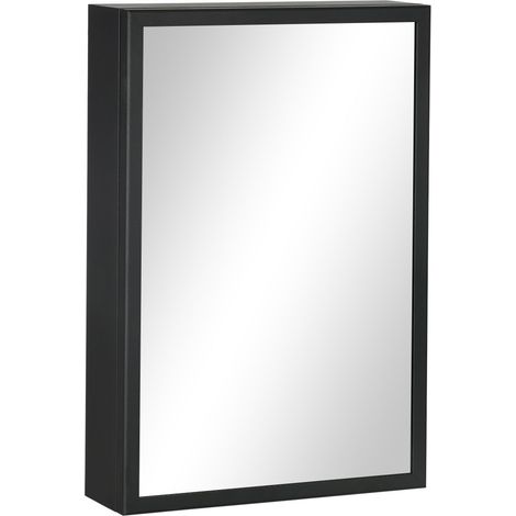 Armoire de Toilette avec Miroir Meuble de Rangement Mural Salle de Bain 3 Étagères Noir 40 x 12 x 60 cm (1/5)