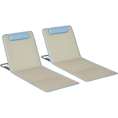 Set 2 Sdraio da Spiaggia Pieghevoli con Schienale Regolabile e Poggiatesta, 53x124x35-45 cm, Beige e Azzurro
