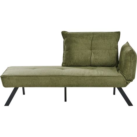 Right-Hand Chaise Longue Green Fabric with Adjustable Backrest and Pillow Sleeper Function Water-Repellent ROCAMADOUR (1/5)
