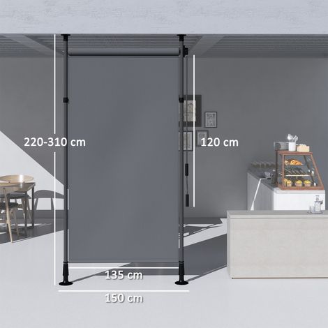 Freistehende Markise, verstellbare Länge, Montage ohne Bohren, Aluminiumrahmen, 1,5 x 2,2-3,1 m, Dunkelgrau (1/5)