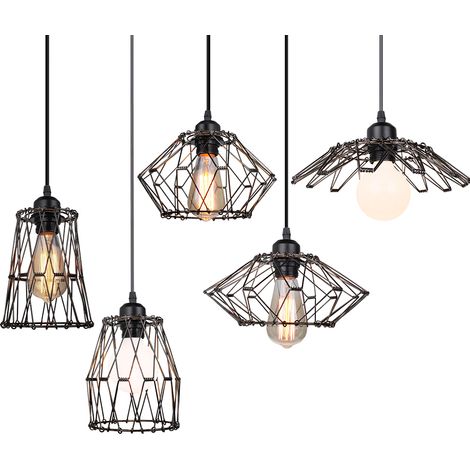 5 Stück Retro Pendelleuchte Industrielle Hängelampe Metall Deckenleuchte E27 Wohnzimmer für Innen,Restaurant,Cafe,Bar,Küche,Kinderzimmer - Schwarz