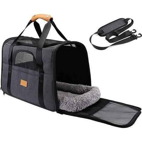 Sac Transport Chat Chien, Caisse de Transport Chat Respirant et Pliable Cage Transport Chat avec Matelas en Peluche Accepté au Maximum 7kg,453335cm