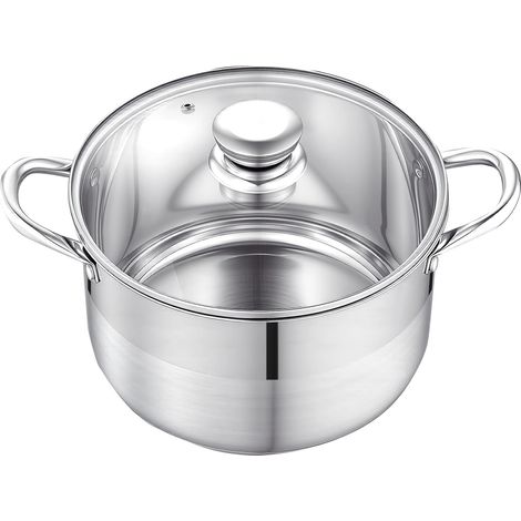 Mophorn Marmite en acier inoxydable 7,6 L avec couvercle en verre, compatible avec plaques à induction, gaz et électriques, idéale pour bouillons, pâtes et pot-au-feu, sans PFOA ni PFAS (1/5)