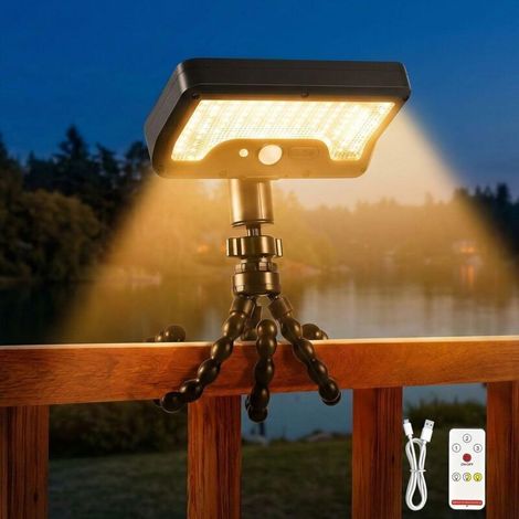 Lampes Solaires D'extérieur avec Télécommande. Lampe de Sécurité Solaire Trépied Pieuvre avec Détecteur de Mouvement pour Clôture. Garage. Camping. Allée. lot de 1