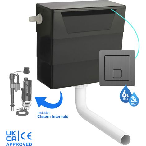 Universal Side Entry Concealed Toilet Cistern WC with Dual Flush Gunmetal Square Button - Includes WRAS Internals & Pipe (1/3)