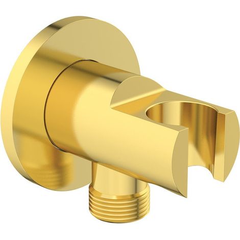 Codo de conexión a pared IDEALRAIN con soporte de ducha redondo dorado cepillado IDEAL STANDARD
