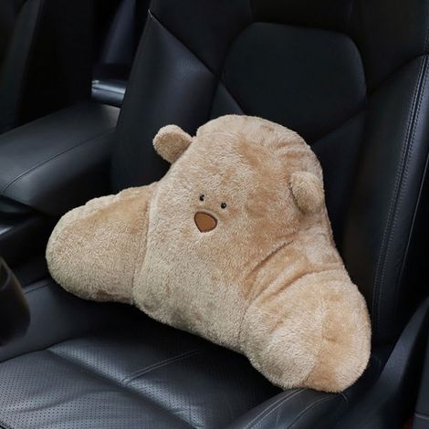 Oreiller de voiture en peluche ours brun, confortable et doux, pour soutien lombaire et réduction du stress - Accessoire intérieur voiture (1/5)