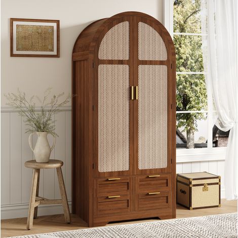 CHICFURN Armario ropero 80x50x179 cm de MDF nogal con puertas curvas para dormitorio (1/5)