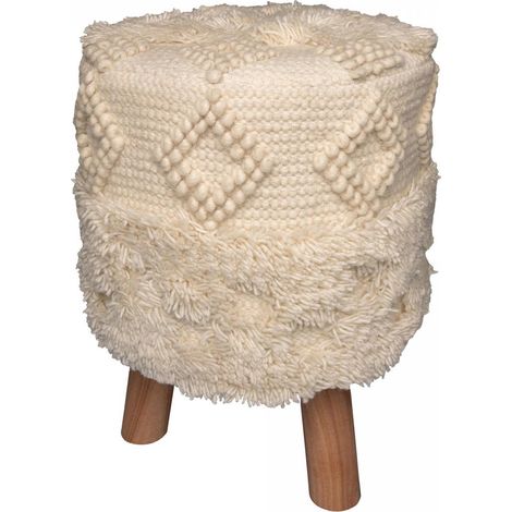 Tabouret semi artisanal en laine ZAFI 35x35 naturel