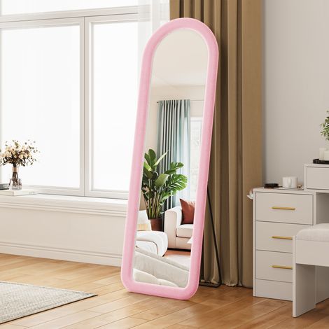 Comanlai - Miroir sur Pied Arche 160 x 50 cm en Flanelle – Grand Miroir Pleine Longueur Mural ou Incliné Moderne pour Salon, Chambre et Dressing – Rose (1/5)