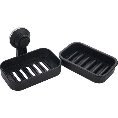1 unidad de soporte de pared con ventosa de plástico para el hogar, hotel o baño (negro) (1/5)