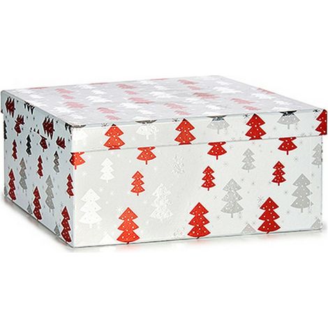 Geschenkbox Krist+ Weiß Rot Silberfarben Silber Weihnachten Weihnachtsbaum 28,5 x 17 x 37,5 cm