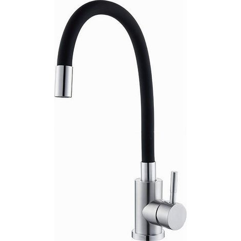TRADE SHOP - Miscelatore Rubinetto Lavello Cucina Canna Flessibile Nero Acciaio Satinato 52687 -