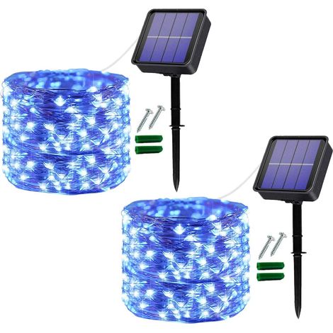 [Lot de 2] Guirlande Lumineuse Extérieur Solaire, 12M 120 LED Guirlande Guinguette Extérieure Etanche Décoration Lumière pour Jardin,Balcon,Terrasse, Mariage,Noël,Fête (Bleu)