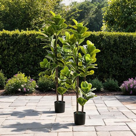 Lot de 2 figuiers lyres artificiels 150 cm avec pot en ciment (1/5)